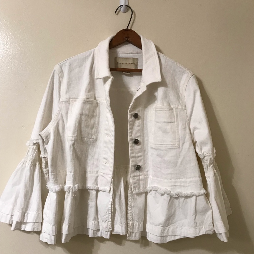 Anthropologie White Denim Bell Sleeve Jacket